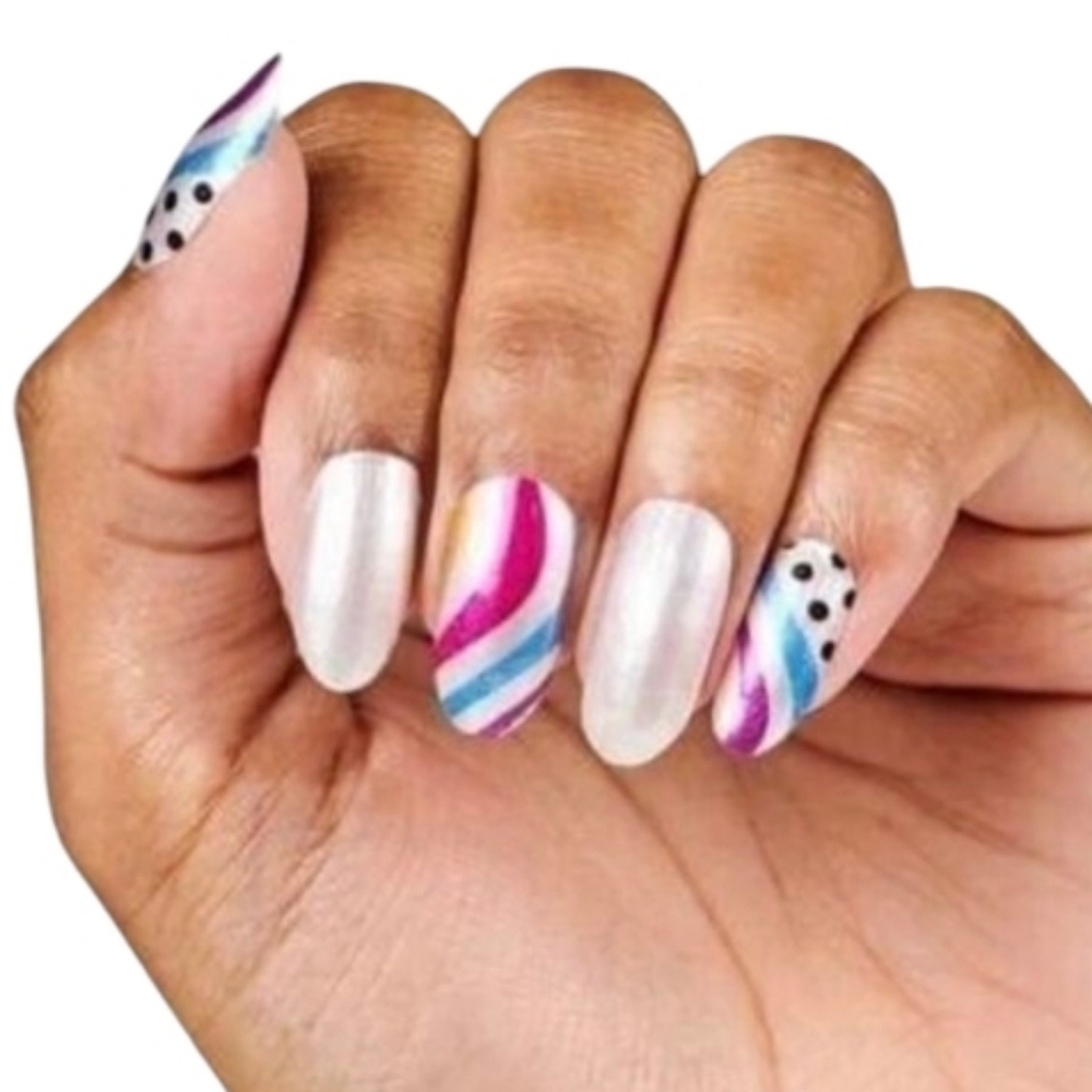 Color Street Cool Beans White Colorful Polka Dot Nail Strips 16 Various Sizes